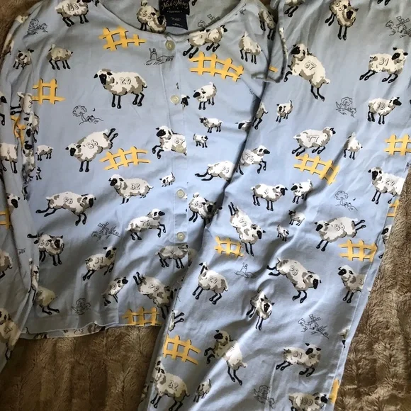 Pyjama Vintage Nick & Nora COUNTING SHEEP Rose - Taille M Femme Coton - Rare !